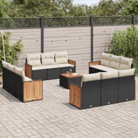 Set aus Gartensofas und Kissen 13 Stück synthetisches Rattan schwarz von , Gartensets - Ref: Foro24-3227519, Preis: 982,45 €,...