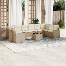 11-teiliges Gartensofa-Set mit beigen synthetischen Rattankissen von , Modulare Sofas für den Außenbereich - Ref: Foro24-3251...