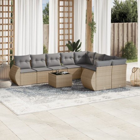 Juego de sofás jardín con cojines beige 10 pzas ratán sintético de , Sofás modulares de exterior - Ref: Foro24-3221848, Preci...