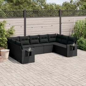 Set aus 8-teiligen Gartensofas und Kissen Kunstrattan schwarz von , Gartensets - Ref: Foro24-3252932, Preis: 673,22 €, Rabatt: %