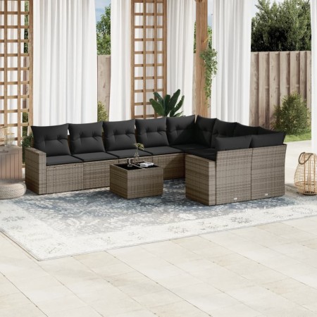 Set de sofás de jardín 10 pzas con cojines ratán sintético gris de , Sofás modulares de exterior - Ref: Foro24-3251787, Preci...