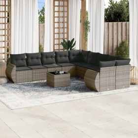 Set de sofás de jardín 11 pzas y cojines ratán sintético gris de , Sofás modulares de exterior - Ref: Foro24-3221919, Precio:...