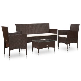 Garden furniture set 4 pieces with brown synthetic rattan cushions by vidaXL, Garden sets - Ref: Foro24-45888, Price: 190,99 ...