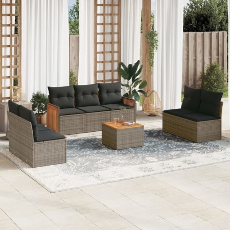 Garden sofa set 8 pieces and gray synthetic rattan cushions by , Garden sets - Ref: Foro24-3227565, Price: 513,62 €, Discount: %