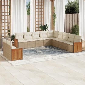 Set de sofás de jardín 11pzas con cojines ratán sintético beige de , Conjuntos de jardín - Ref: Foro24-3227808, Precio: 856,4...