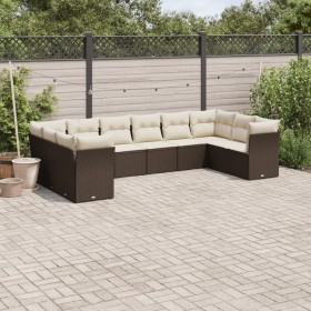 Garden sofa set 10 pieces and brown synthetic rattan cushions by , Garden sets - Ref: Foro24-3218203, Price: 688,32 €, Discou...