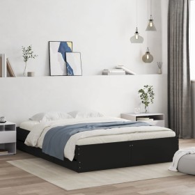 Black engineered wood bed with drawers 140x200 cm by , Beds and slatted bases - Ref: Foro24-3207274, Price: 198,99 €, Discoun...