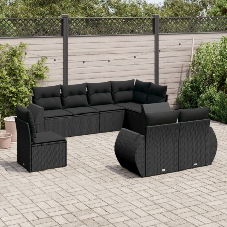 8-teiliges Gartensofa-Set und schwarze synthetische Rattankissen von , Modulare Sofas für den Außenbereich - Ref: Foro24-3221...