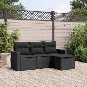 4-teilige Gartensofagarnitur mit schwarzen synthetischen Rattankissen von , Gartensets - Ref: Foro24-3218855, Preis: 227,71 €...