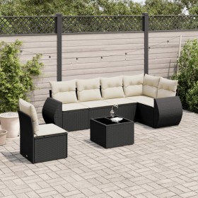 7-teiliges Garten-Essset und schwarze Kissen aus synthetischem Rattan von , Gartensets - Ref: Foro24-3221435, Preis: 496,23 €...