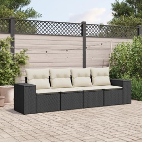 4-teilige Gartensofagarnitur mit schwarzen synthetischen Rattankissen von , Modulare Sofas für den Außenbereich - Ref: Foro24...