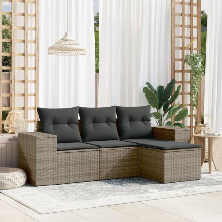 4-teilige Gartensofagarnitur und graue synthetische Rattankissen von , Modulare Sofas für den Außenbereich - Ref: Foro24-3222...