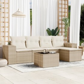 Garden sofa set with cushions 6 pieces beige synthetic rattan by , Modular outdoor sofas - Ref: Foro24-3222497, Price: 449,99...