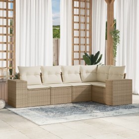 Garden sofa set with cushions 5 pieces beige synthetic rattan by , Modular outdoor sofas - Ref: Foro24-3222527, Price: 480,88...