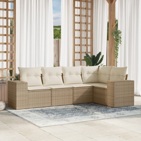 Juego de sofás jardín con cojines 5 pzas ratán sintético beige de , Sofás modulares de exterior - Ref: Foro24-3222527, Precio...