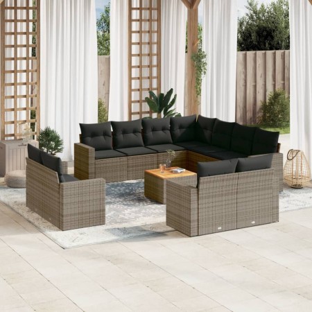 Set de sofás de jardín 12 pzas con cojines ratán sintético gris de , Sofás modulares de exterior - Ref: Foro24-3224387, Preci...