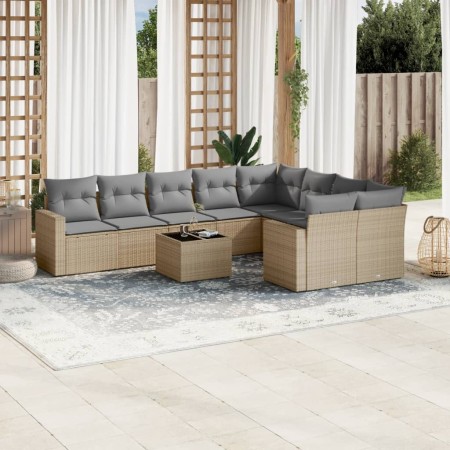 Garden sofa set with beige cushions 10 pieces synthetic rattan by , Modular outdoor sofas - Ref: Foro24-3251786, Price: 749,3...