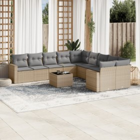 Set de sofás de jardín 11pzas con cojines ratán sintético beige de , Sofás modulares de exterior - Ref: Foro24-3251856, Preci...