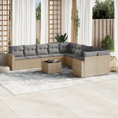 Set de sofás de jardín 11pzas con cojines ratán sintético beige de , Sofás modulares de exterior - Ref: Foro24-3251856, Preci...