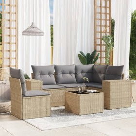 Gartensofa-Set mit Kissen, 6-teilig, beiges synthetisches Rattan von , Gartensets - Ref: Foro24-3222578, Preis: 441,35 €, Rab...