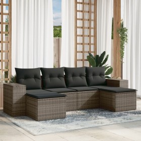 6-piece garden furniture set and gray synthetic rattan cushions by , Garden sets - Ref: Foro24-3222919, Price: 377,29 €, Disc...