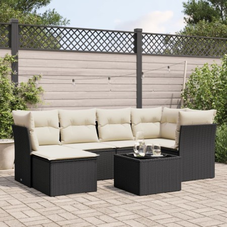 7-teiliges Garten-Essset und schwarze Kissen aus synthetischem Rattan von , Gartensets - Ref: Foro24-3249795, Preis: 445,07 €...