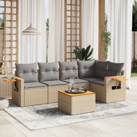 Gartensofa-Set mit Kissen, 6-teilig, beiges synthetisches Rattan von , Gartensets - Ref: Foro24-3259196, Preis: 456,99 €, Rab...