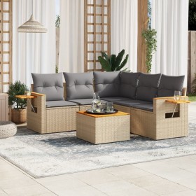 Gartensofa-Set mit Kissen, 6-teilig, beiges synthetisches Rattan von , Gartensets - Ref: Foro24-3259210, Preis: 475,36 €, Rab...