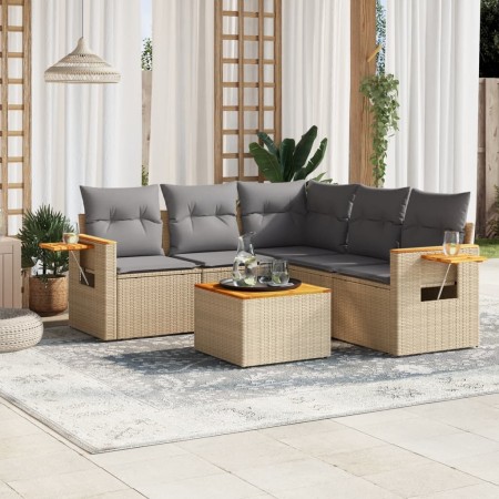 Gartensofa-Set mit Kissen, 6-teilig, beiges synthetisches Rattan von , Gartensets - Ref: Foro24-3259210, Preis: 460,13 €, Rab...