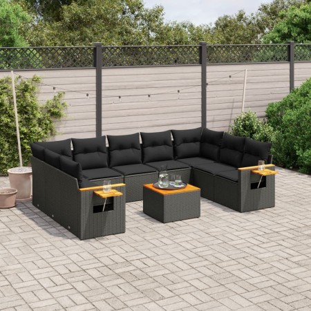 Gartensofa-Set 10-teilig mit schwarzen synthetischen Rattankissen von , Gartensets - Ref: Foro24-3259521, Preis: 673,75 €, Ra...