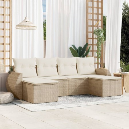 Garden sofa set with cushions 6 pieces beige synthetic rattan by , Garden sets - Ref: Foro24-3254055, Price: 451,12 €, Discou...