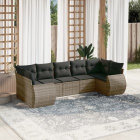 7-piece garden sofa set with gray PE rattan cushions by , Garden sets - Ref: Foro24-3254127, Price: 498,67 €, Discount: %