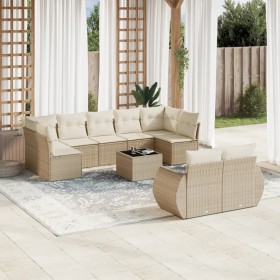 Gartensofa-Set mit beigen Kissen, 10-teilig, synthetisches Rattan von , Gartensets - Ref: Foro24-3254165, Preis: 840,99 €, Ra...