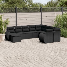 Gartensofa-Set 10-teilig mit schwarzen synthetischen Rattankissen von , Gartensets - Ref: Foro24-3254192, Preis: 664,37 €, Ra...