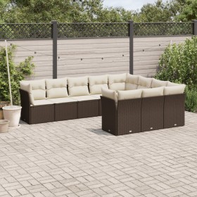 10-piece garden sofa set and brown synthetic rattan cushions by , Garden sets - Ref: Foro24-3218223, Price: 680,99 €, Discoun...