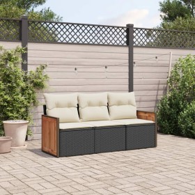 Gartensofa-Set mit Kissen, 3-teilig, schwarzes synthetisches Rattan von , Gartensets - Ref: Foro24-3227435, Preis: 216,78 €, ...