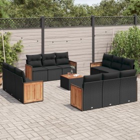 Gartensofa- und Kissenset 13-teilig aus schwarzem synthetischem Rattan von , Gartensets - Ref: Foro24-3227518, Preis: 966,43 ...