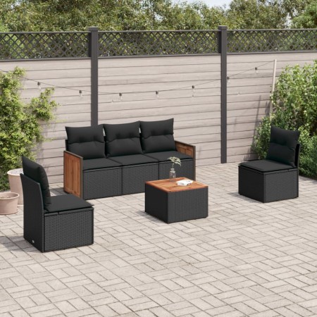 6-teiliges Gartensofa-Set und schwarze synthetische Rattankissen von , Gartensets - Ref: Foro24-3227532, Preis: 339,86 €, Rab...