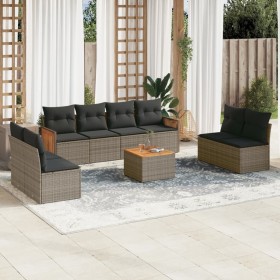 Set de muebles de jardín 9 pzas y cojines ratán sintético gris de , Conjuntos de jardín - Ref: Foro24-3227579, Precio: 536,49...