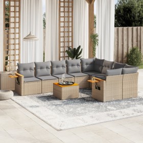 Gartensofa-Set mit beigen Kissen, 10-teilig, synthetisches Rattan von , Gartensets - Ref: Foro24-3227151, Preis: 664,79 €, Ra...