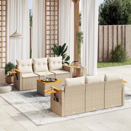 7-teiliges Gartensofa-Set und beigefarbene synthetische Rattankissen von , Gartensets - Ref: Foro24-3226632, Preis: 696,49 €,...