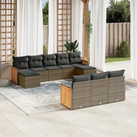 10-teiliges Gartensofa-Set mit grauen synthetischen Rattankissen von , Gartensets - Ref: Foro24-3228097, Preis: 696,03 €, Rab...