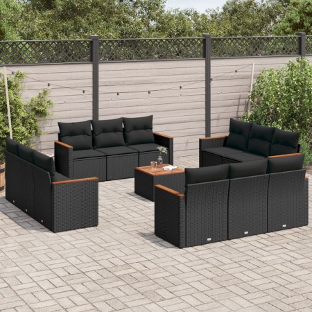 Garden sofa and cushion set 13 pieces black synthetic rattan by , Garden sets - Ref: Foro24-3258240, Price: 1,00 €, Discount: %