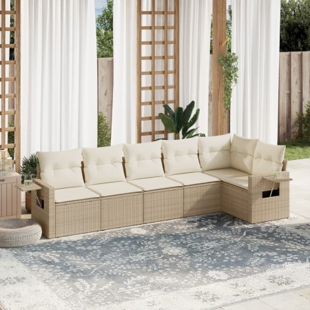 Gartensofa-Set mit Kissen, 6-teilig, beiges synthetisches Rattan von , Gartensets - Ref: Foro24-3252525, Preis: 525,58 €, Rab...