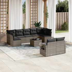 10-teiliges Gartensofa-Set mit grauen synthetischen Rattankissen von , Gartensets - Ref: Foro24-3252967, Preis: 708,37 €, Rab...