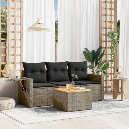 4-teiliges Gartensofa-Set und graue synthetische Rattankissen von , Modulare Sofas für den Außenbereich - Ref: Foro24-3224436...