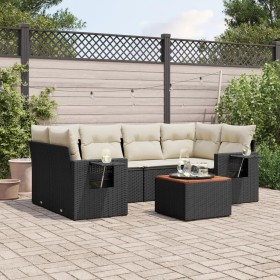 7-teiliges Garten-Essset und schwarze Kissen aus synthetischem Rattan von , Modulare Sofas für den Außenbereich - Ref: Foro24...