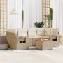 7-teiliges Gartensofa-Set und beigefarbene synthetische Rattankissen von , Modulare Sofas für den Außenbereich - Ref: Foro24-...