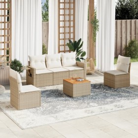 Garden sofa set with cushions 6 pieces beige synthetic rattan by , Modular outdoor sofas - Ref: Foro24-3224504, Price: 445,17...