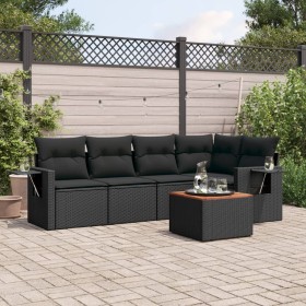 6-teiliges Gartensofa-Set und schwarze synthetische Rattankissen von , Modulare Sofas für den Außenbereich - Ref: Foro24-3224...